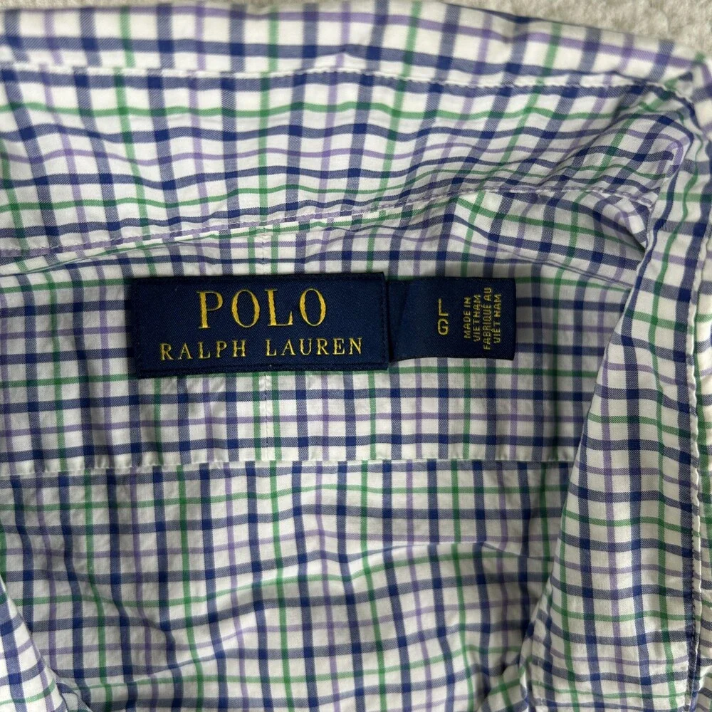 Polo Ralph Lauren Shirt Mens Large Blue Green Check Long Sleeve Button Down